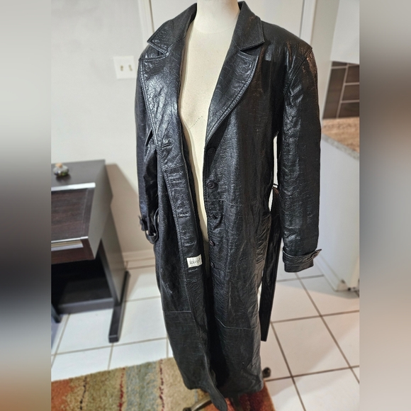 VTG 90s Together 100%Genuine Leather Cow Croc Indian Made Coat Size 16 - Picture 3 of 6